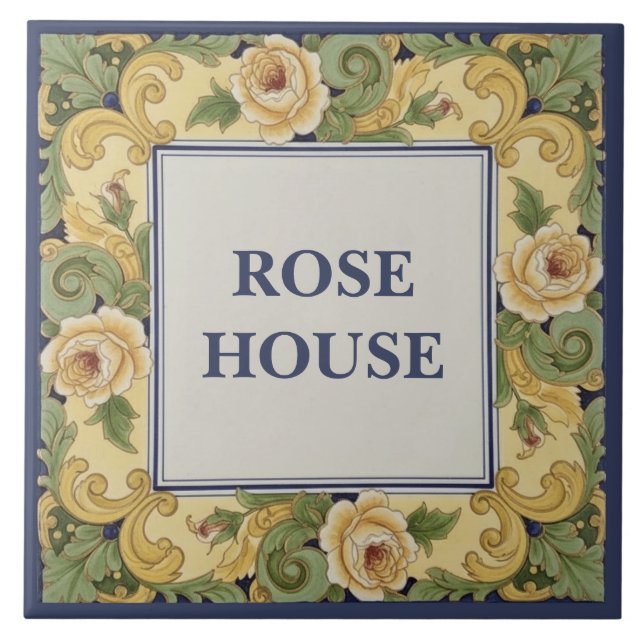 Azulejo Yellow Roses Custom House Name Plate Sign Plaque (Frente)