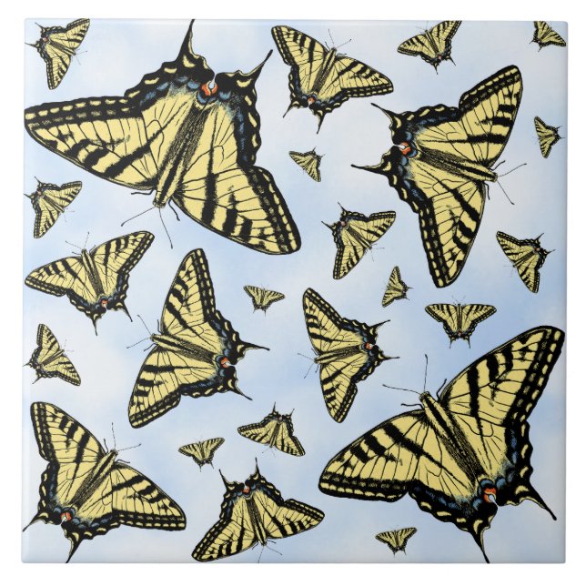 Azulejo Yellow Swallowtail Butterflies on Blue Sky Custom (Frente)