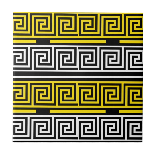 Azulejo Yellow White Black Greek Key Fret Pattern Design  (Frente)