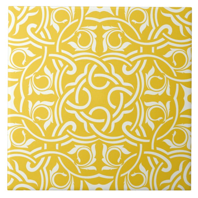 Azulejo Yellow &white elegant intricate floral pattern (Frente)