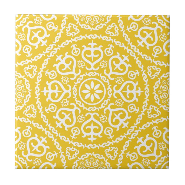 Azulejo Yellow &white elegant intricate geometric pattern (Frente)