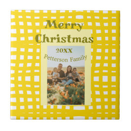 Azulejo Yellow white plaid retro Christmas holiday family 