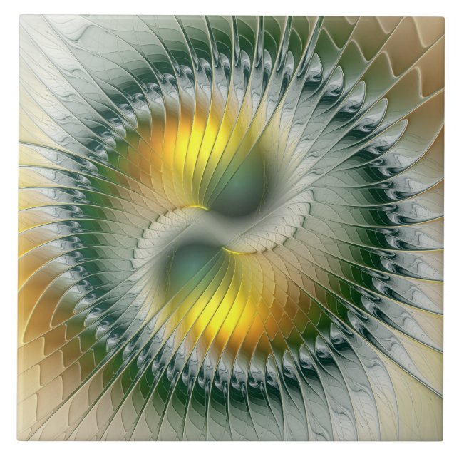 Azulejo Yin Yang Green Yellow Resumen Fractal colorido (Frente)