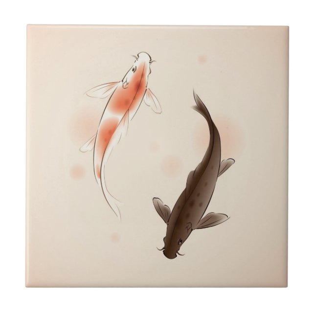 Azulejo Yin Yang Koi pesca en la pintura oriental del (Frente)