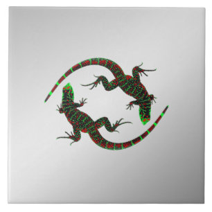Azulejo Yin Yang Lizards Silver