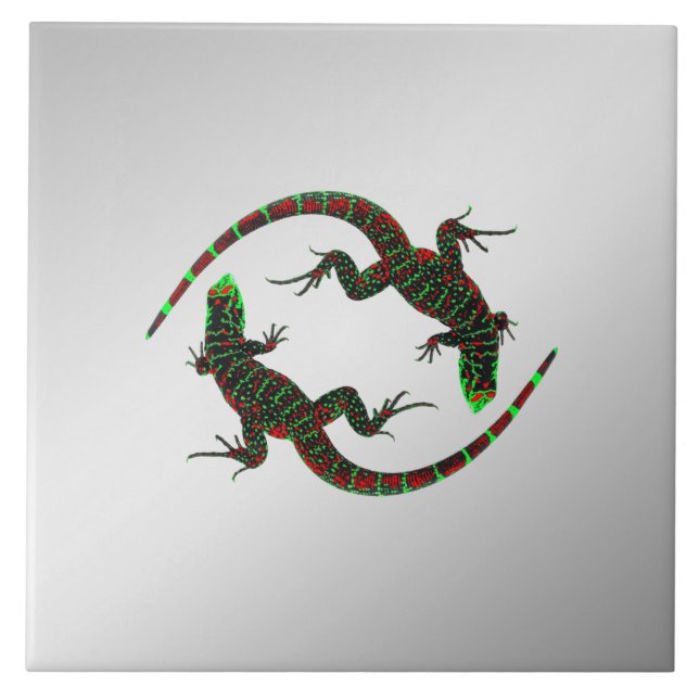 Azulejo Yin Yang Lizards Silver (Frente)