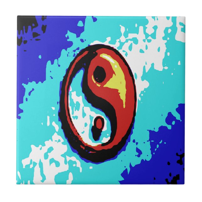 Azulejo Yin Yang Rótulo rojo y azul artístico (Frente)