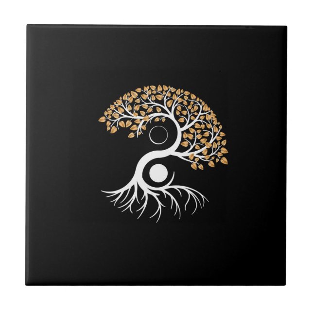 Azulejo Yin Yang Tree - Golden Leaves (Frente)