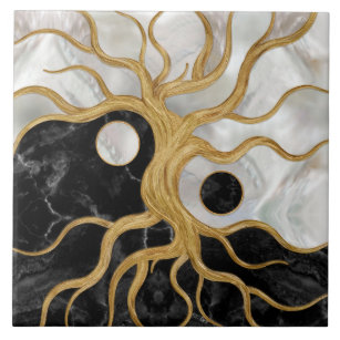 Azulejo Yin Yang Tree - Marbles y oro
