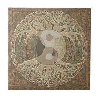 Azulejo Yin Yang Tree of Life Tan and Brown