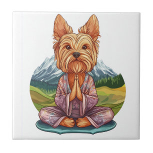 Azulejo Yorkie de yoga � Perro divertido meditando