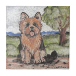 Azulejo Yorkie Yorkshire Terrier Dog Antigüedad Vintage Lo