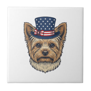 Azulejo Yorkshire Terrier Patriótico Vintage