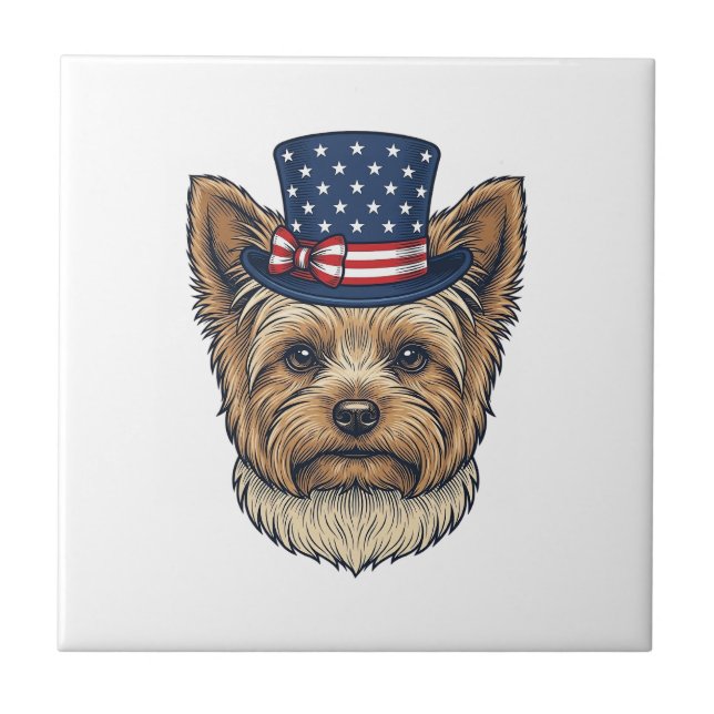 Azulejo Yorkshire Terrier Patriótico Vintage (Frente)