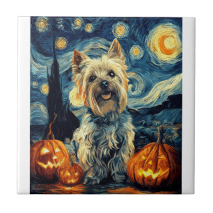 Azulejo Yorkshire terrier Yorkie Perro de van gogh noche e