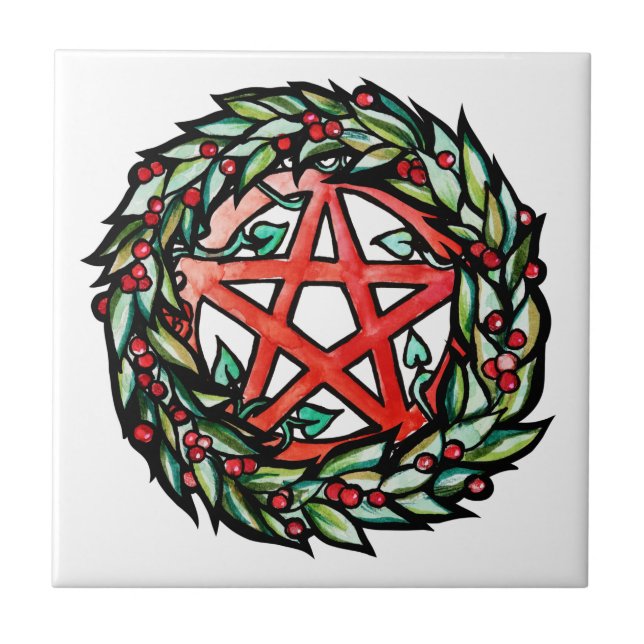 Azulejo Yule Wreath Pentacle Pagan (Frente)