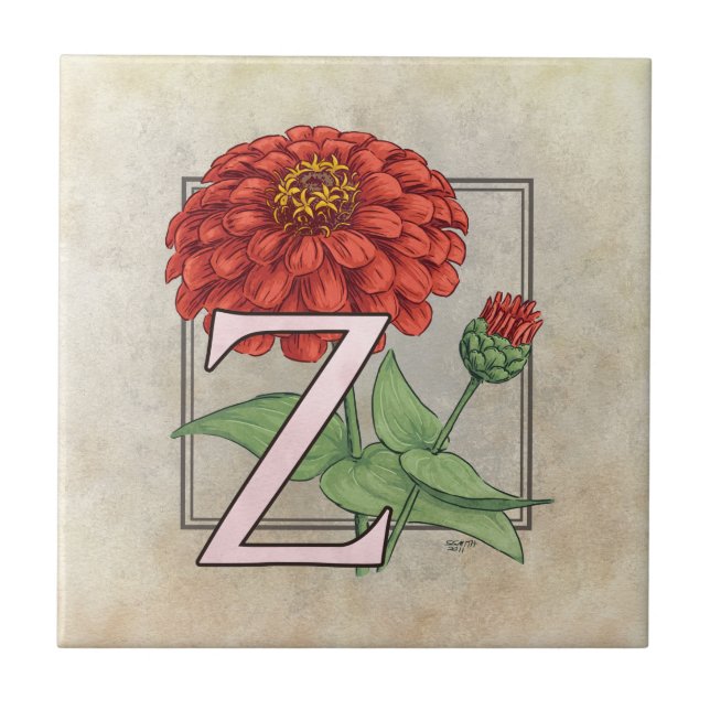 Azulejo Z para Zinnias Flor Floral Monograma Arte (Frente)