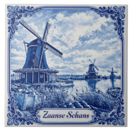 Azulejo Zaanse Schans Delft Blue style ceramic tile