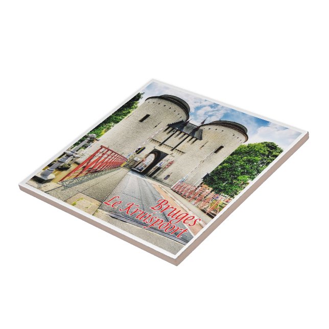 Azulejo zBE044 BRUGES The Kruispoort Bélgica, (Lado)