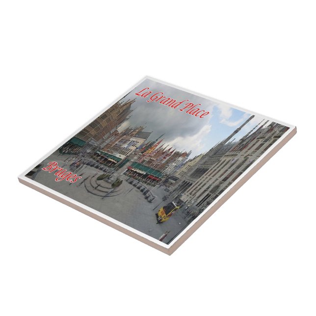 Azulejo zBE049 BRUGES La Grand Place, Bélgica, (Lado)