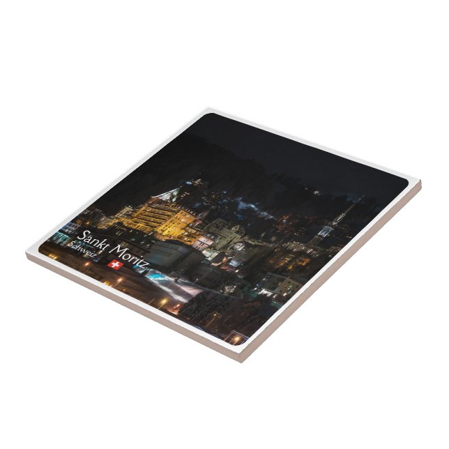 Azulejo zCH018 SANKT MORITZ bei Nacht, Suiza, (Lado)