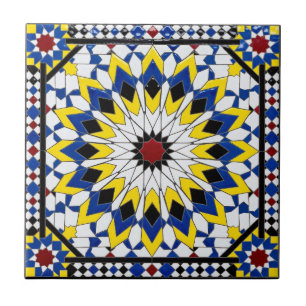 Azulejo Zellij Marroquí Auténtico Azul Real y Amar
