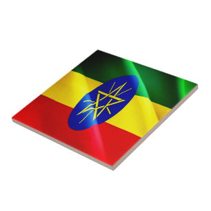 Azulejo zET002 ETIOPÍA, Bandera ondulante, África,