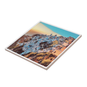 Azulejo zGR007 OIA, puesta de sol, Grecia,