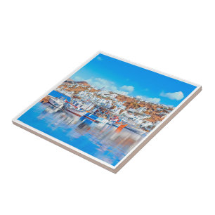 Azulejo zGR014 MYKONOS - barcos de pesca, Grecia,