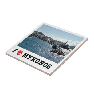 Azulejo zGR100 MYKONOS I Love, Old Port, Grecia,