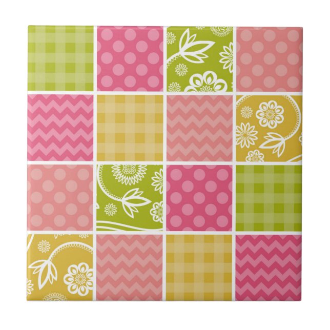 Azulejo Zigzag, Chevron, Polka Dots, Gingham, Patchwork (Frente)