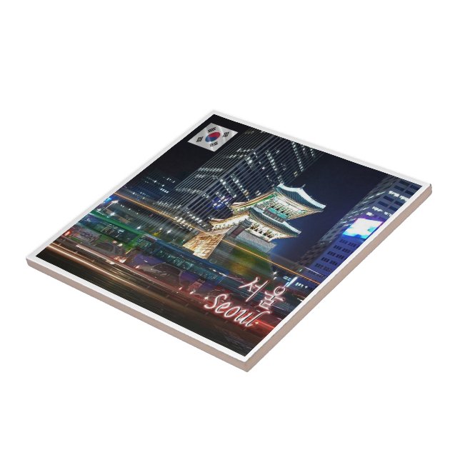 Azulejo zKR007 NAMDAEMUN en la noche SEOUL, Corea del Sur, (Lado)