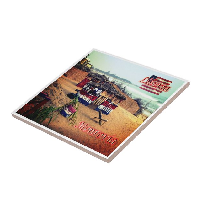 Azulejo zLR003 MONROVIA, Beach, Liberia, África, (Lado)