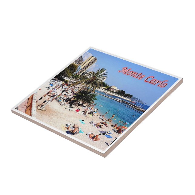 Azulejo zMC017 MONTE CARLO, PLAGE, Mónaco, (Lado)