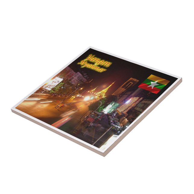 Azulejo zMM003 YANGON por la noche, Myanmar Burma, (Lado)