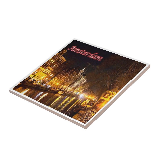 Azulejo zNL018 noche de paisaje de AMSTERDAM, Holanda, (Lado)