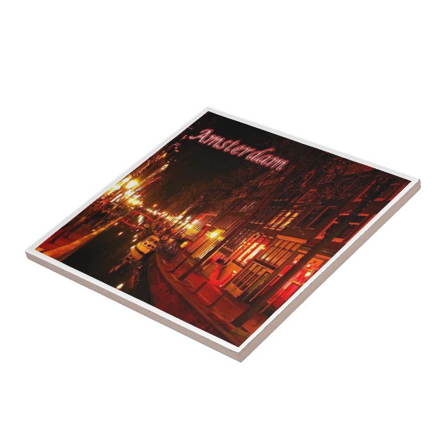 Azulejo zNL020 noche panorámica AMSTERDAM, Europa, (Lado)