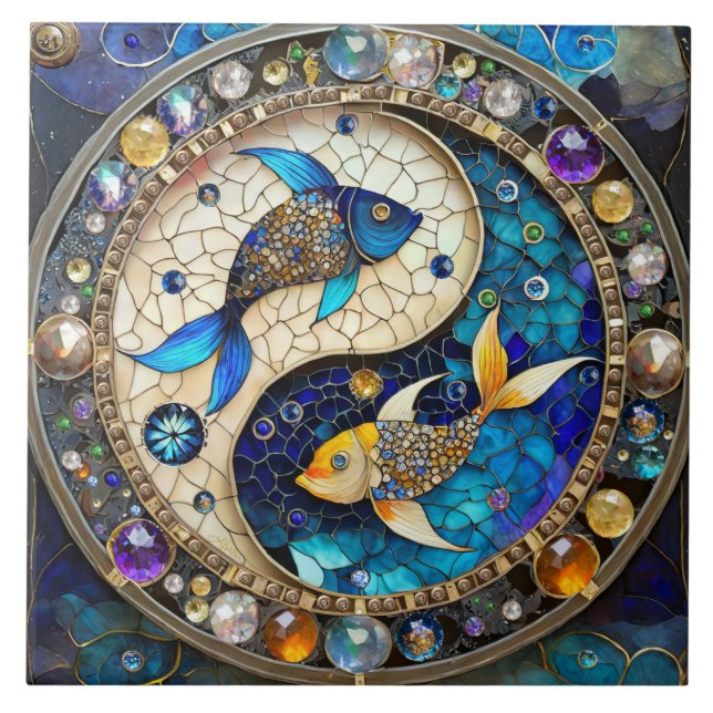 Azulejo Zodiac - Pisces Fish Yin y Yang (Frente)