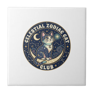 Azulejo Zodiaco Celestial Gato Lindo Diseño de Camiseta - 
