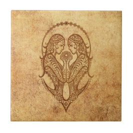 Azulejo Zodiaco envejecido vintage de los géminis