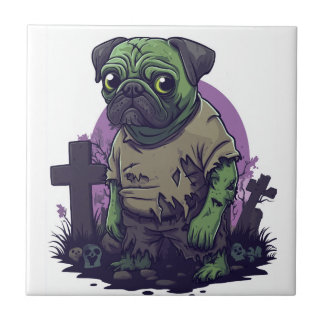 Azulejo Zombie Pug � Undead Funny Halloween Dog