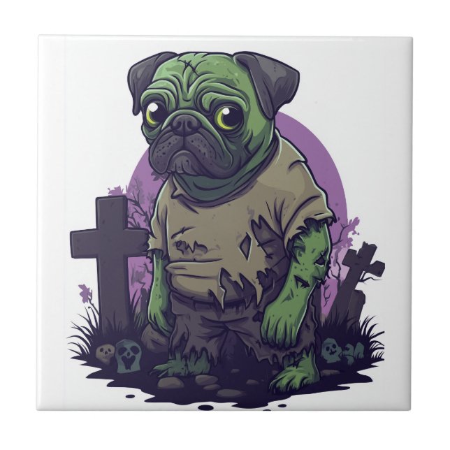 Azulejo Zombie Pug � Undead Funny Halloween Dog (Frente)