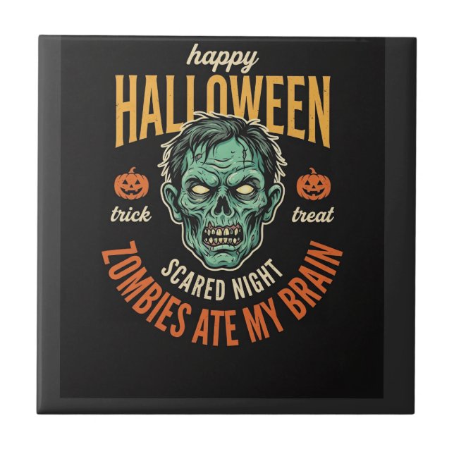 Azulejo Zombies de Halloween se comieron mi cerebro (Frente)