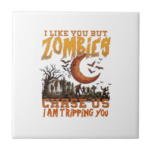 Azulejo Zombies nos persiguen Halloween Cementerio Luna Cr