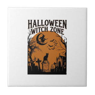 Azulejo Zona de Bruja de Halloween Cementerio de Gatos Neg