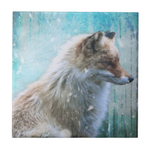 Azulejo Zorro de Furry Cute en fondo azul grunge