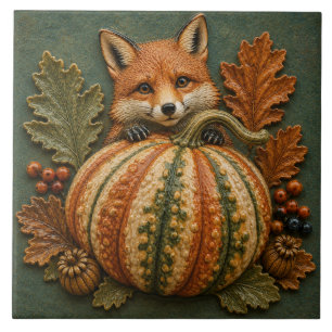 Azulejo Zorro de Otoño y Cosecha de Bosque de Calabaza