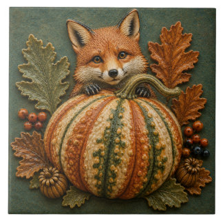 Azulejo Zorro de Otoño y Cosecha de Bosque de Calabaza