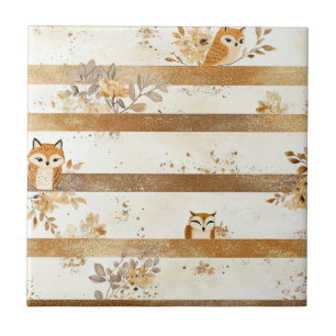 Azulejo Zorro Dorado del Bosque y Patrón de Raya de Búho