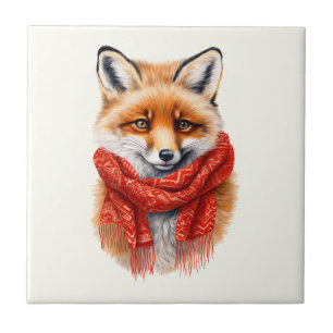 Azulejo Zorro lindo con una bufanda roja Imagen de otoño